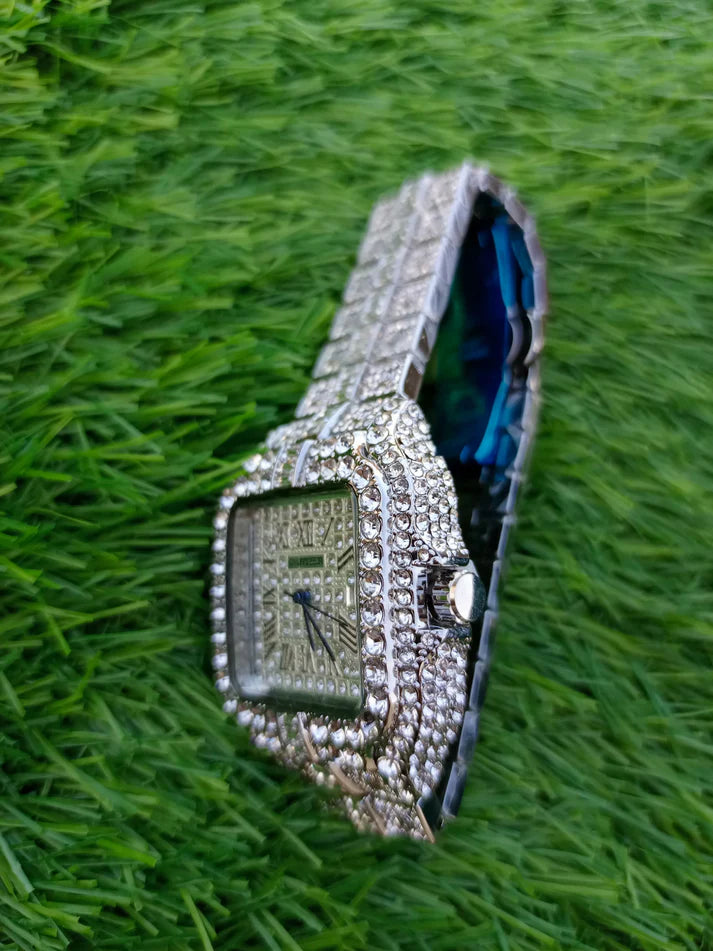 Cartier Iced Out Santos(Silver White)